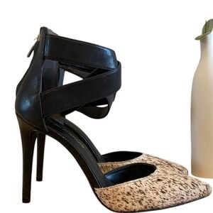 Enzo Angiolini 8.5 Cross Ankle Strap High Heels black leather Pony Hair Dressy‎